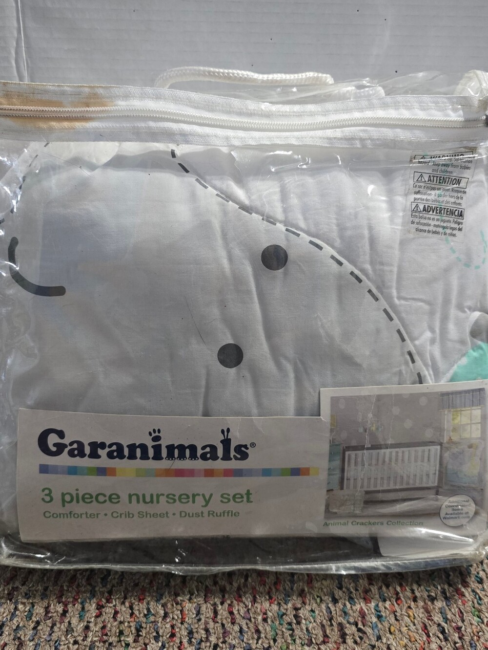 Garanimals Animal Crackers 3 Pc Crib Nursery Bedding Set NEW Elephant Giraffe